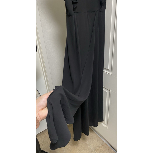 BCBGMAXAZRIA Dress Womens 12 Black Callie Ruffle Wrap Flutter Sleeve Maxi Gown - Picture 6 of 15